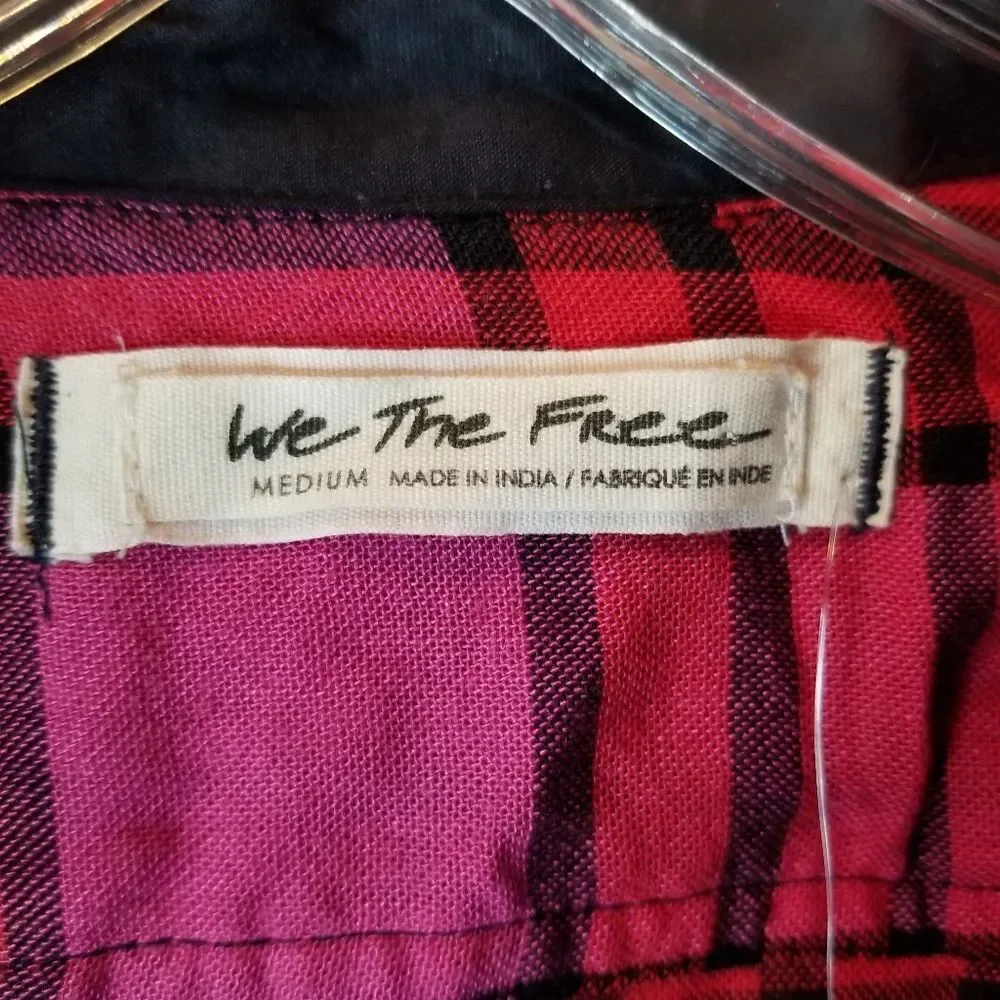 Free People We The Free Red Combo Pacific Dawn Button Down Plaid Shirt Sz‎ M NWT